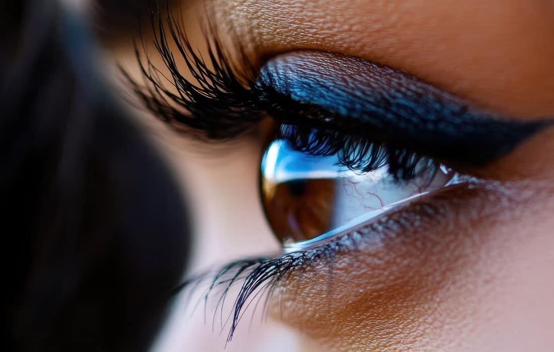 An eye with make-up applied
